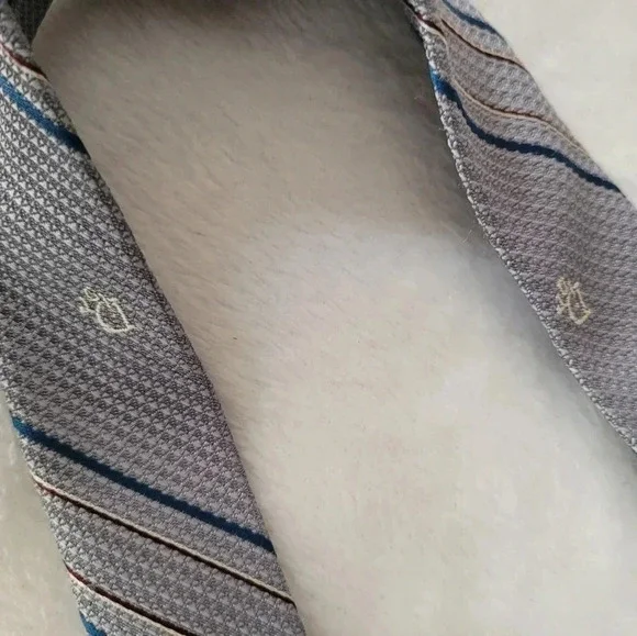 CHRISTIAN DIOR vintage men's gray blue red white striped career office necktie - Picture 6 of 6